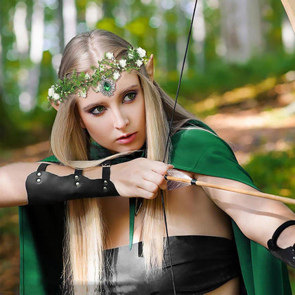 Handmade White Green Pendant Flower Crown Headband Wedding Fairy Elf Cosplay