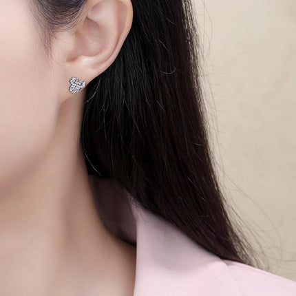 Cute Mouse Girls Clear Crystal Earrings Iced Out Cute Lady's Gift Accessory - Aimall