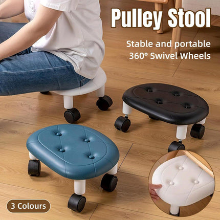 Imitation Leather Low Stool with Wheels Modern Bedroom Living Room Plastic Bench