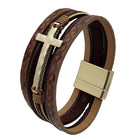 Men Cross Bracelet Multi-Layer Leather Wristband Stainless Steel Stylish Gift - Aimall
