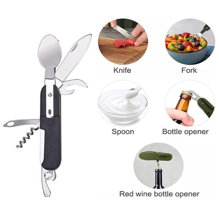 6in1 Portable Folding Knife Fork Spoon Set Outdoor Multi Functional Tableware