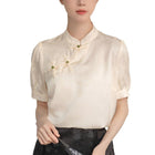 Women Satin Short Sleeve Blouse Chinese Button Top New Fashion Shirt Ladies