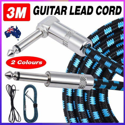 3M & 5M Electric Guitar Amp Cable Lead Instrument Audio 6.35mm 1/4" Male M/M - Aimall