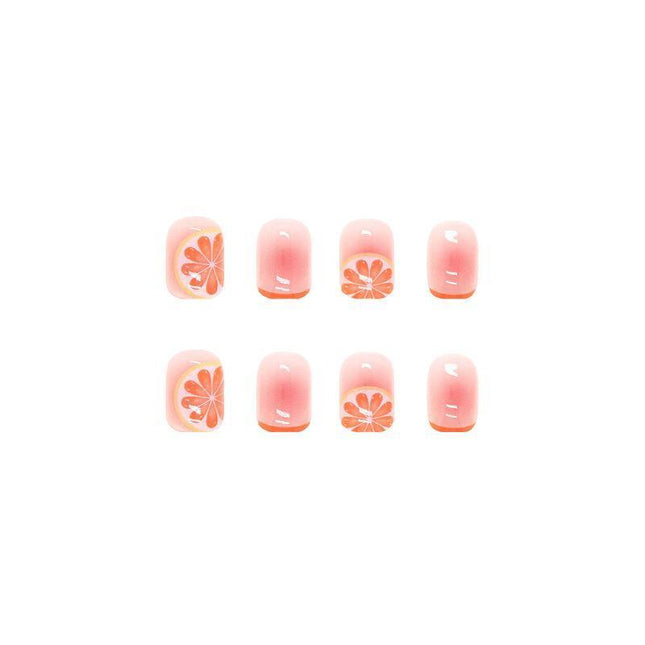 24X Orange Fake Nail Reusable Stick On Nails Press on Full Cover False Nail Tips - Aimall