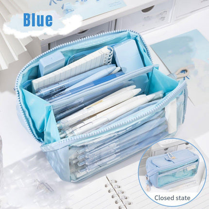 Large Capacity Japanese Style Student Stationery Bag Plain Colour Pen Case