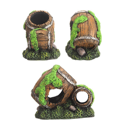 Aquarium Fish Tank Decoration Hiding Cave Simulation Barrel Aquascape Ornament