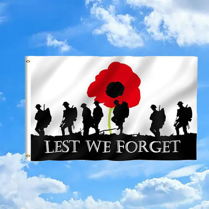 Large Lest We Forget Flag Heavy Duty ANZAC Day Poppy 90 X 150 CM - 3ft x 5ft - Aimall