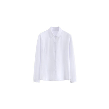 Ladies Womens Plain Long Sleeve Work Shirt Collar Office Formal Blouse Easy Care - Aimall