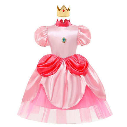 Little Princess Peach Costume Cosplay Marios Brother Princess Fancy Dress Crown AU