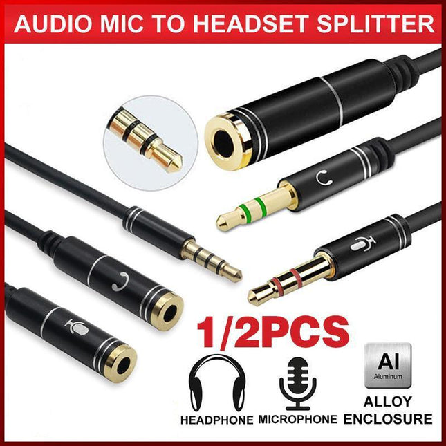 3.5mm AUX Cable Mic Audio Splitter Extension Headphone Adapter Male to Female - Aimall