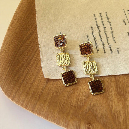 Vintage Brown Gold Dangle Earrings Women Girls Retro Bohemian Fashion