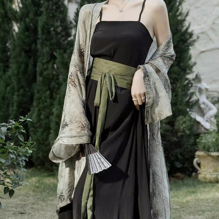 Women Chinese Song Style Hanfu Summer Zen Two-piece National Style Dress