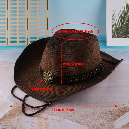 Outdoor Western Cowboy Hat Unisex Straw Hat Visor Hats Big Wide Brim Hat Summer