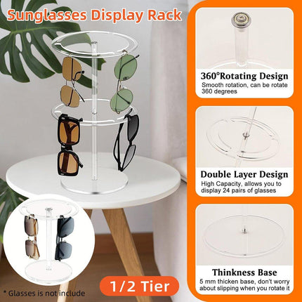 360 Degree Rotating Eyeglasses Display Stand Desktop Holder Organizer Glasses Storage