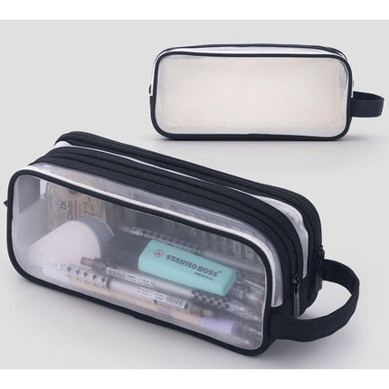 Large Capacity Transparent Mesh Pencil Case School Exam Stationery Bag Boy Girl