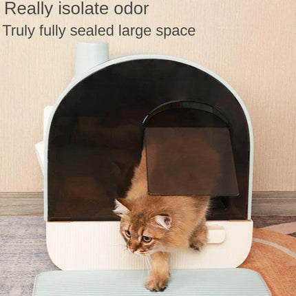 Fully Enclosed Cat Litter Pan Large Litter Box with Drawer Cat Toilet Tray
