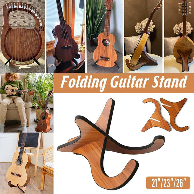 Wood Colour Folding Guitar Stand Floor Rack Portable