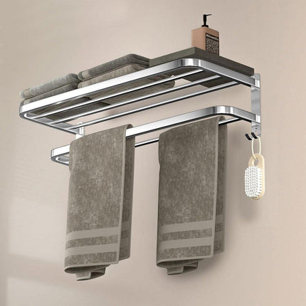 Grey Aluminum Towel Rack Punch-Free Bathroom Storage Towel Holder Home Organizer