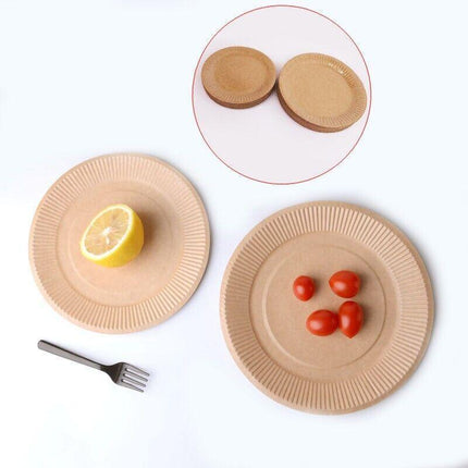 18CM Disposable Brown Paper Plates Dinner Dessert Party Plate Eco-Friendly Bulk - Aimall
