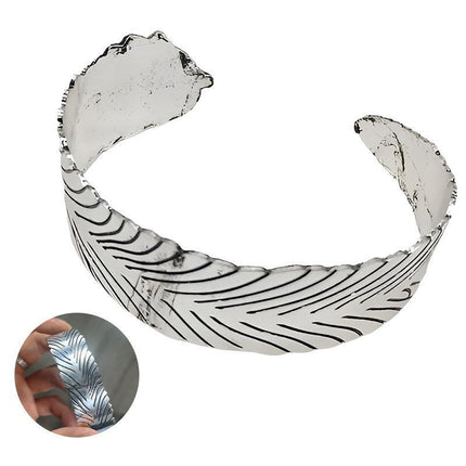 Vintage Punk Silver Colour Feather Cuff Bracelet for Men Women Wrist Adjustable - Aimall
