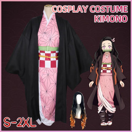 Anime Demon Slayer Kimetsu no Yaiba Kamado Nezuko Cosplay Costume Kimono Wig AU - Aimall