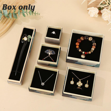 50pcs Blue Vintage Lotus Jewelry Box Paper Packaging Gift Boxes for Jewelry