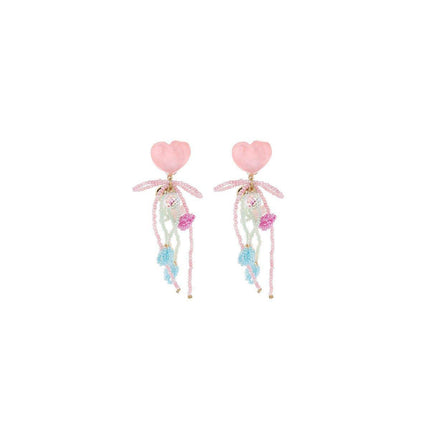 Cute Girly Pink Love Beaded Earrings Bow Bells Fashion Jewellery Women