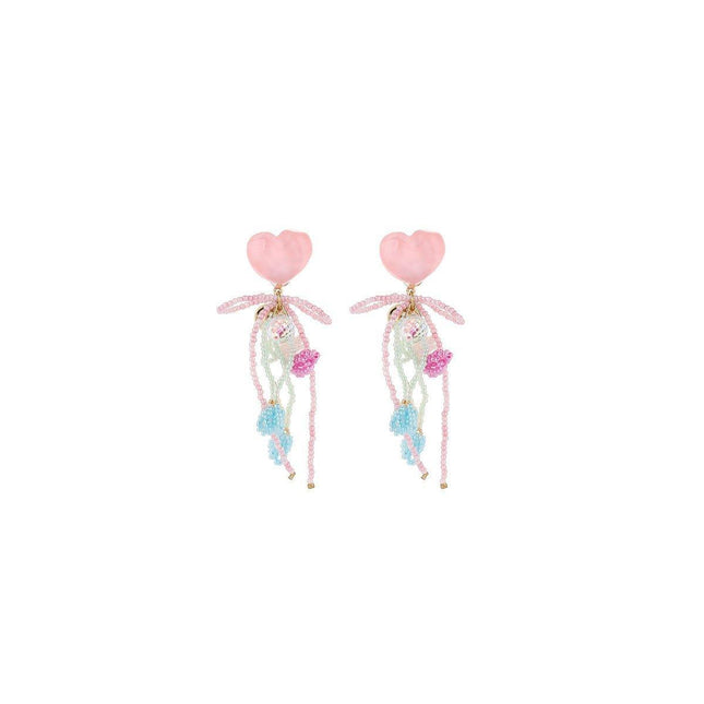 Cute Girly Pink Love Beaded Earrings Bow Bells Fashion Jewellery Women