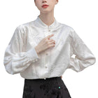 New Spring White Chinese Style Womens Top with Stand Collar Elegant Shirt
