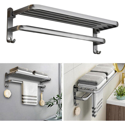 Grey Aluminum Towel Rack Punch-Free Bathroom Storage Towel Holder Home Organizer