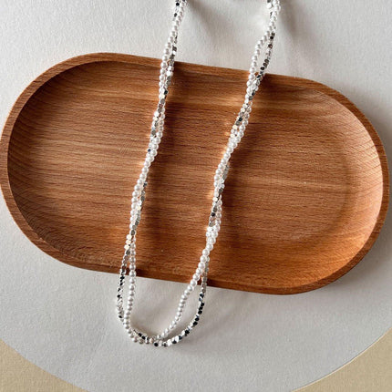 Double Layered Pearl Necklace Bracelet Set Silver Jewelry Women Fashion