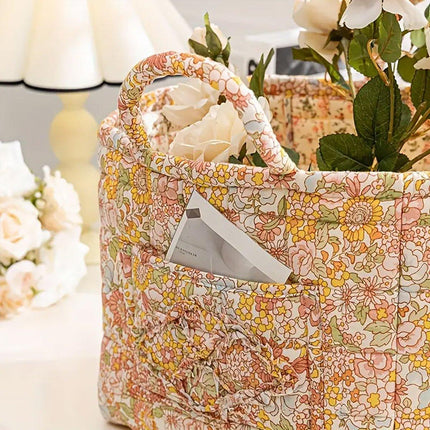 Portable Fabric Storage Basket Korean Pastoral Style Organizer for Home Sundries