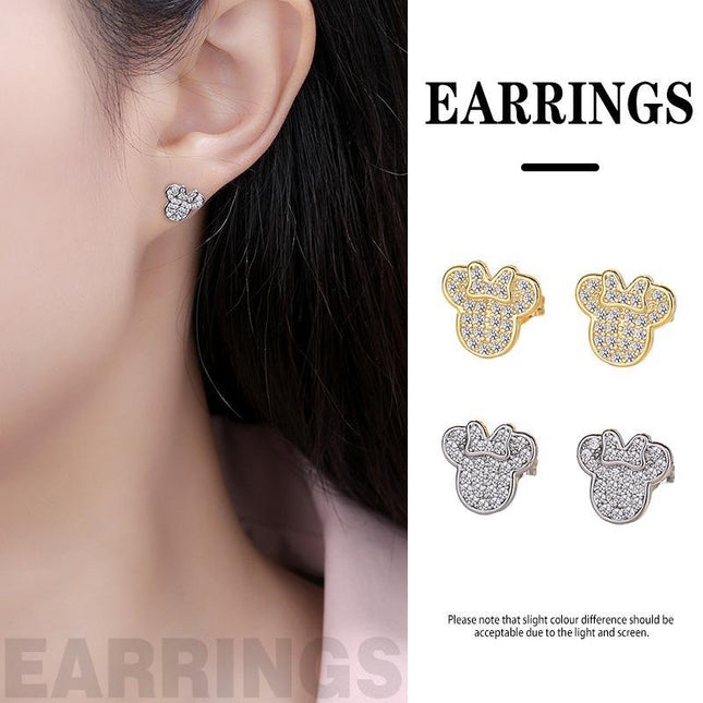 Cute Mouse Girls Clear Crystal Earrings Iced Out Cute Lady's Gift Accessory - Aimall