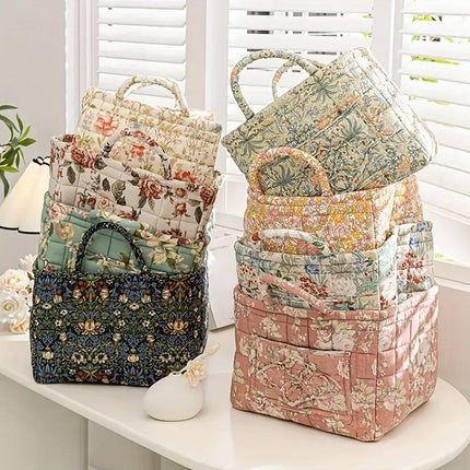 Portable Fabric Storage Basket Korean Pastoral Style Organizer for Home Sundries