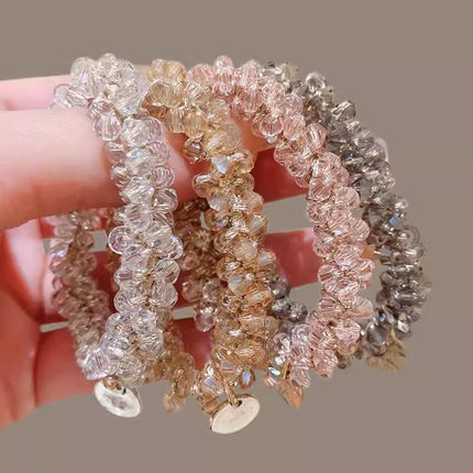 Women Rope Scrunchie Ponytail Holder Pearl Beads Elastic Hair Band Hair Tie Rope - Aimall