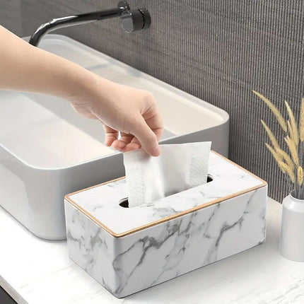 Rectangular Marble PU Leather Tissue Box Cover Napkin Holder Towel Dish Desktop