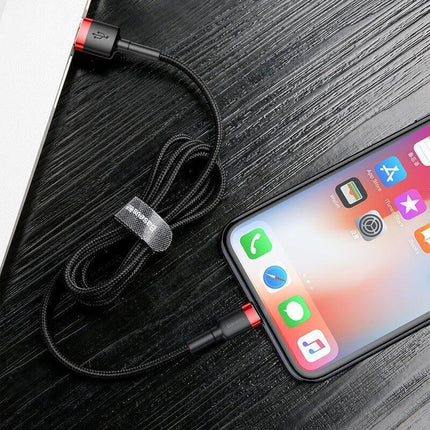 Grey + Black Genuine BASEUS 2.4A USB to Lighting Charging Cable Cord for iPhone 13 12 Pro XS - Aimall