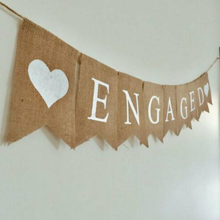 Engaged Hessian Banner Rustic Engagement Party Decorations Hearts Burlap Bunting - Aimall