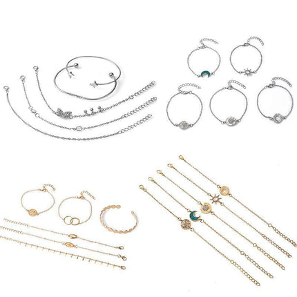 4 Stylish Hand Jewelry Diamond Set Butterfly Crescent Coin Open Set Bracelet - Aimall