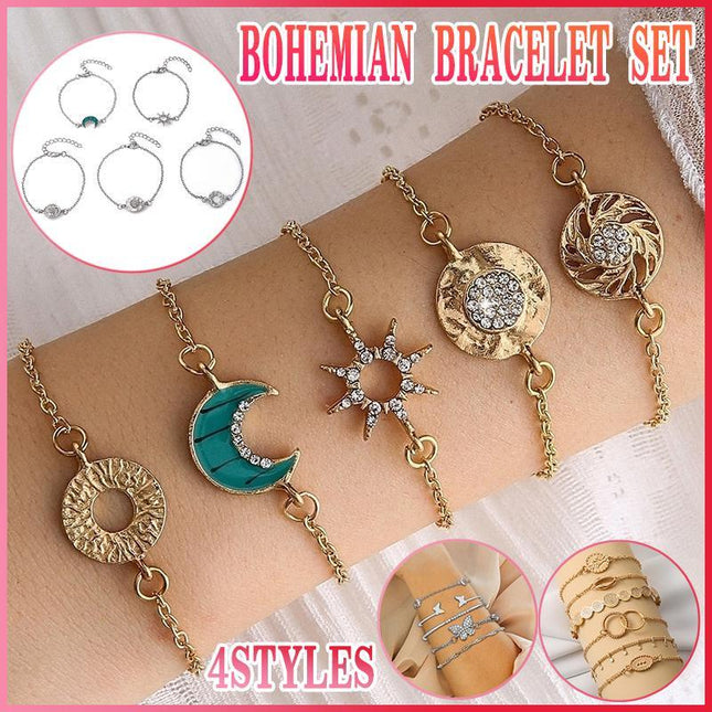4 Stylish Hand Jewelry Diamond Set Butterfly Crescent Coin Open Set Bracelet - Aimall