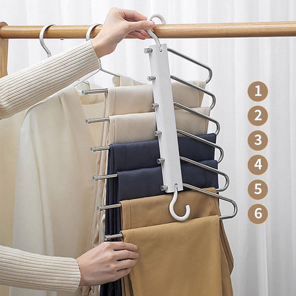 Stainless Steel Multi-Layer Pants Rack Folding Telescopic Anti-Slip Clothes Rack