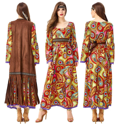 70 S Retro Disco Hippy Dress Hippie Costume Dress Primitive Tribal Goddess - Aimall