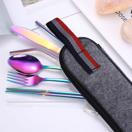8PCS Portable Stainless Steel Tableware Dinnerware Travel Camping Cutlery Set - Aimall