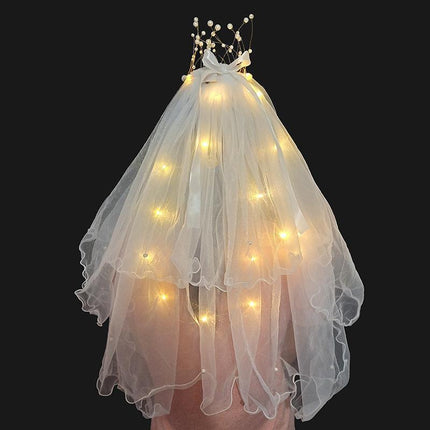 LED Crowns Glowing Headdress Wedding Bride Crowns Pearl Headwear viel party - Aimall
