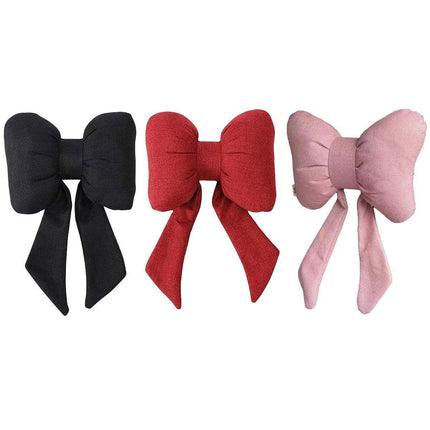 Soft Car Neck Pillow Cotton Linen Ribbon Bow Headrest Cushion Support Pillow