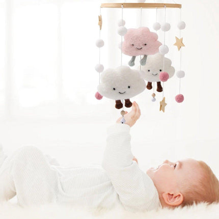 Felt Ball Cloud Mobile Hanging Bed Bell Wind Chime for Nursery or Room Decor