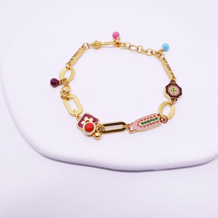 Chinese Vintage Colourful Flower Bracelet Simple Hand Jewelry for Women