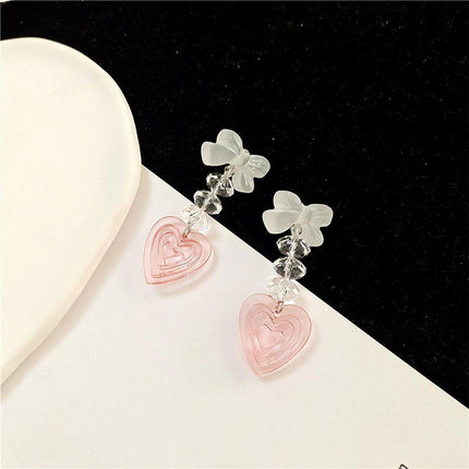Pink Heart Earrings Long Cute Heart Shaped Dangle Jewelry Women Fashion