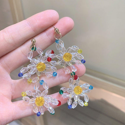 Beaded Flower Long Fringe Earrings Fashion Stud Jewellery for Women Gifts