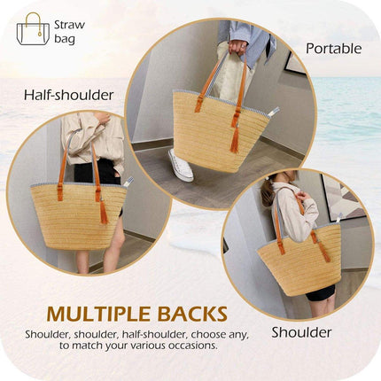 Simple Fashion Woven Straw Bag Beach Tote Bag Summer Handbag for Women Travel